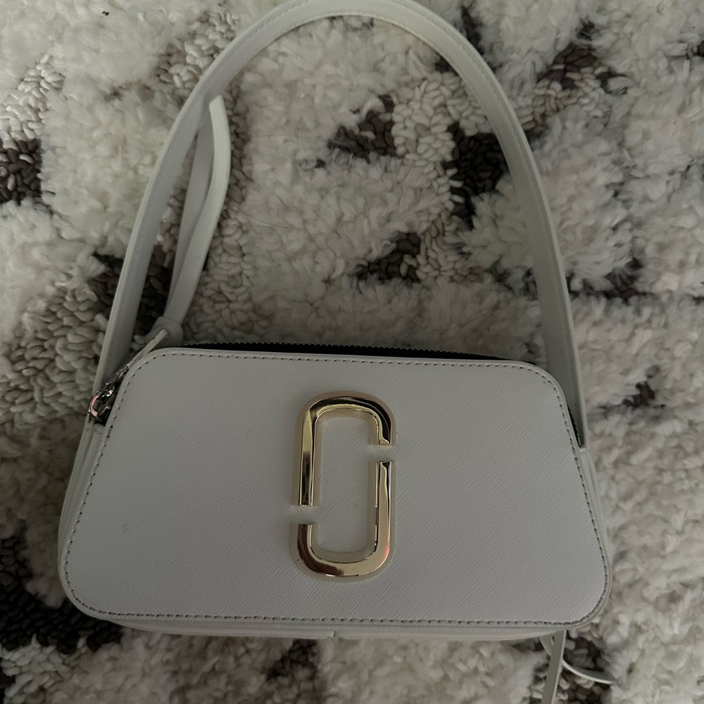 Marc Jacobs Snapshot Mini White Shoulder Bag with Gold Accent